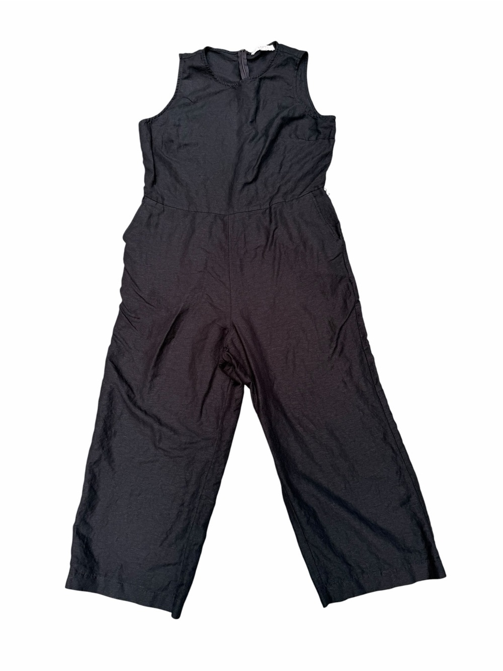 LOFT Size 14 Sleeveless Black Wide-Leg Jumpsuit with Pockets Back Zipper Linen - Picture 2 of 9